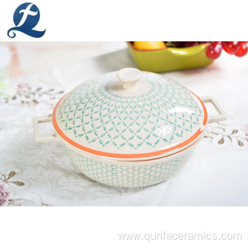 Round Customized Hand Painting Ceramic Pot With Lid